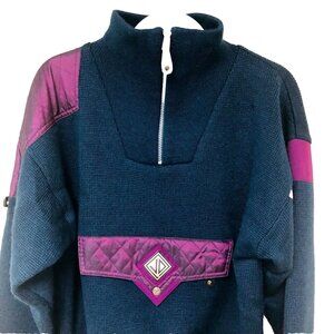 VTG JD Sun Valley Wool Ski Sweater Unisex S Purple Teal Blue Ski Snowboard Heavy